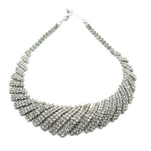 Clear Rhinestone Bib Necklace Vintage Adjustable 18" Estate Sparkle